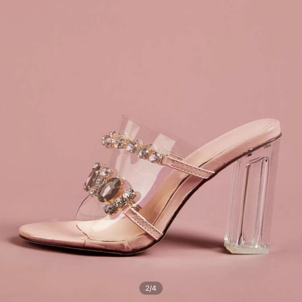Clear Rhinestone mules heels